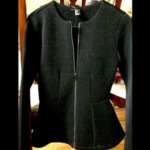 FOREVER 21 Peplum Jacket, Dressy Formal, Black Silver Glitter, Scuba Jacket, S